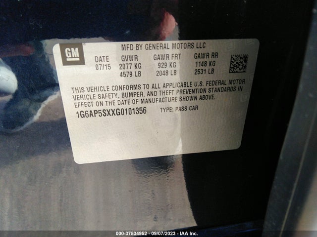 1G6AP5SXXG0101356 Cadillac Cts Sedan Rwd