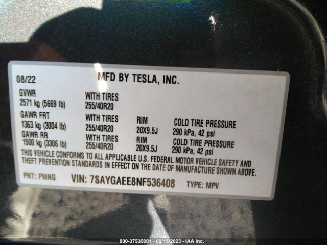 7SAYGAEE8NF536408 Tesla Model Y Long Range