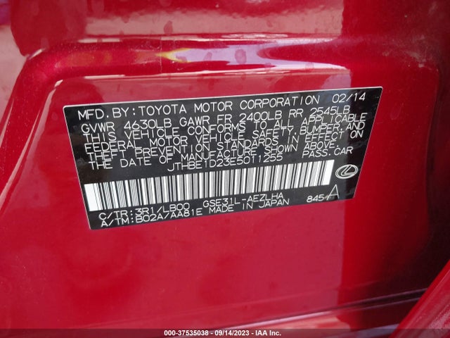Lexus IS 350 2014 JTHBE1D23E5011255 Image 9