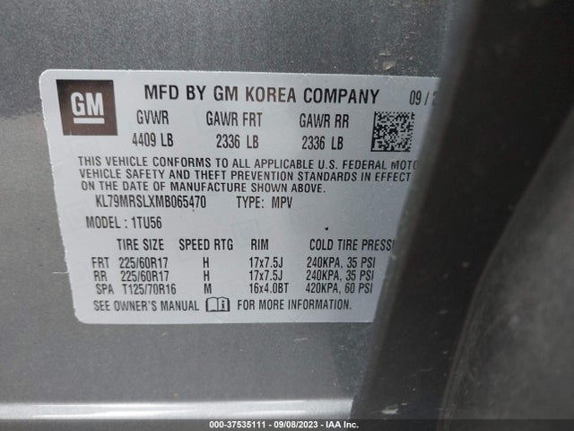 Chevrolet Trailblazer Lt 2021 KL79MRSLXMB065470 Image 9
