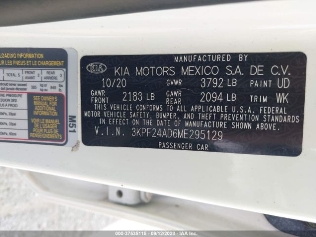 3KPF24AD6ME295129 KIA Forte Lxs