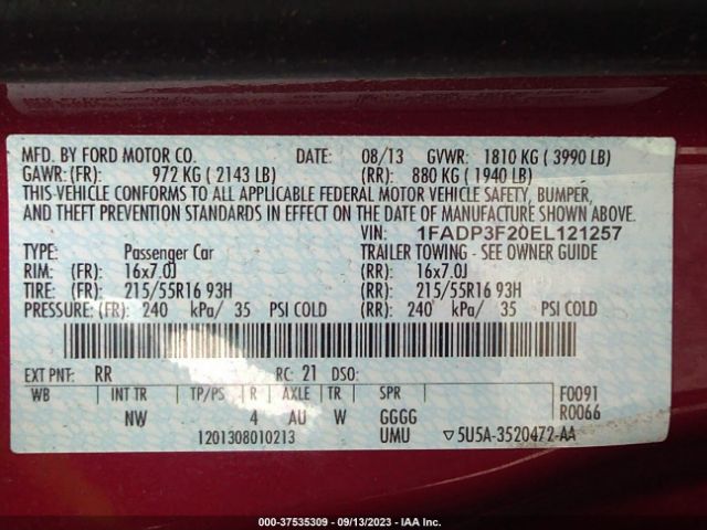 1FADP3F20EL121257 Ford FOCUS SE