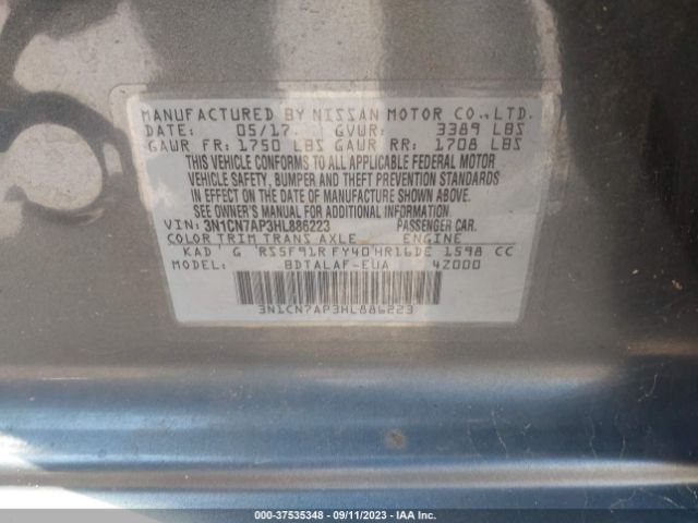 3N1CN7AP3HL886223 Nissan Versa Sedan S
