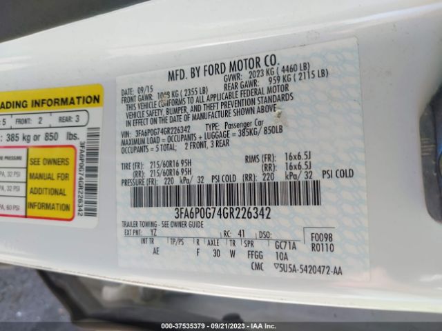 3FA6P0G74GR226342 Ford FUSION S
