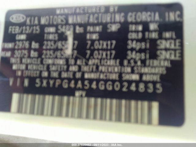 5XYPG4A54GG024835 KIA SORENTO LX