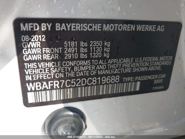 2013 BMW 5 SERIES 535I VIN: WBAFR7C52DC819688