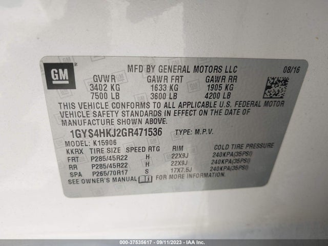 1GYS4HKJ2GR471536 Cadillac Escalade Esv Luxury Collection