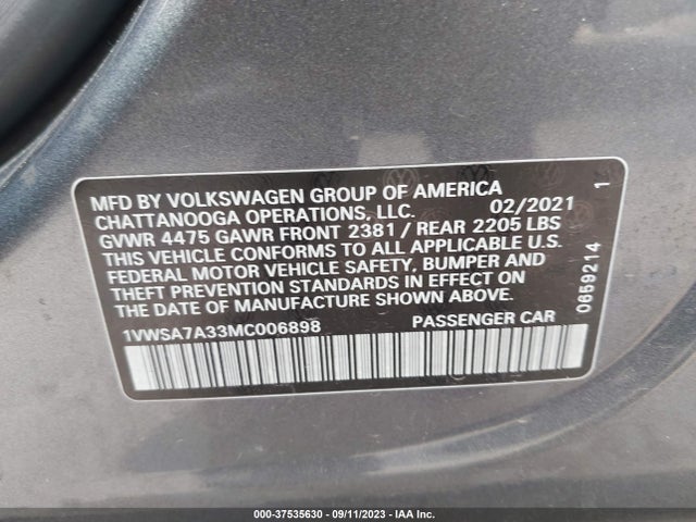 1VWSA7A33MC006898 Volkswagen Passat 2.0t Se