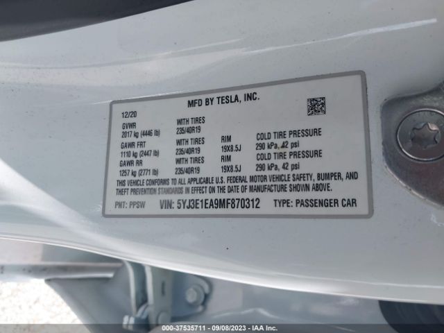 5YJ3E1EA9MF870312 Tesla Model 3 Standard Range Plus