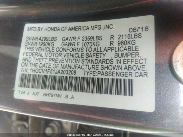 2018 HONDA ACCORD SEDAN 1HGCV1F51JA203208 Photo 8