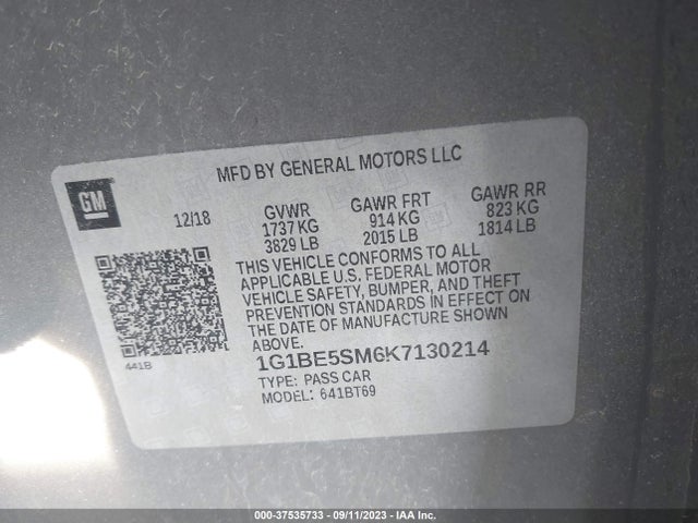 Chevrolet CRUZE LT 2019 1G1BE5SM6K7130214 Image 9