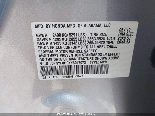Honda Passport Elite 2019 5FNYF8H0XKB017073 Image 9