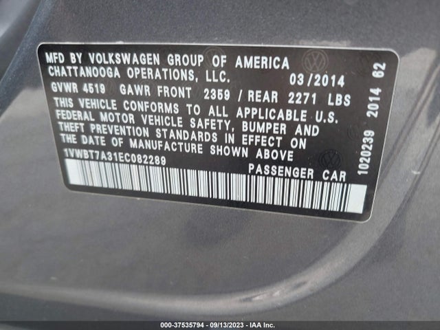 1VWBT7A31EC082289 Volkswagen Passat Se W/sunroof