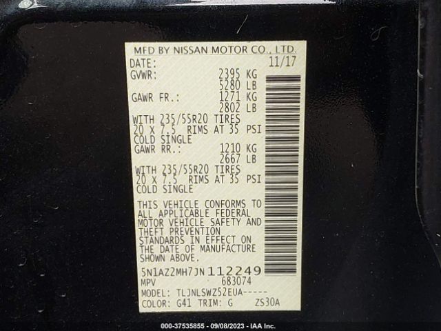 5N1AZ2MH7JN112249 Nissan Murano Platinum
