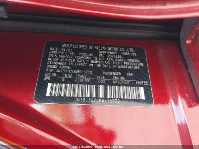 JN1BJ1CV3MW315772 Nissan Rogue Sport Sl