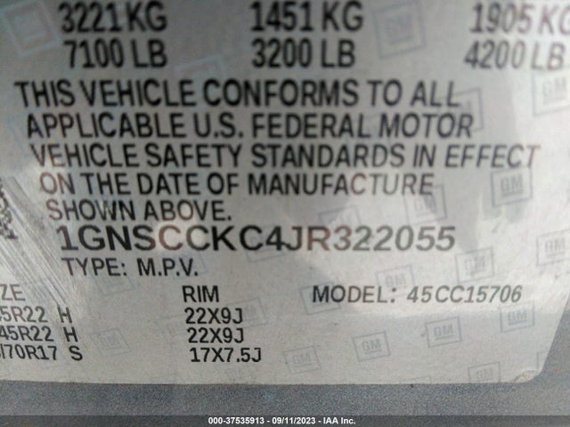 Chevrolet Tahoe Premier 2018 1GNSCCKC4JR322055 Image 9
