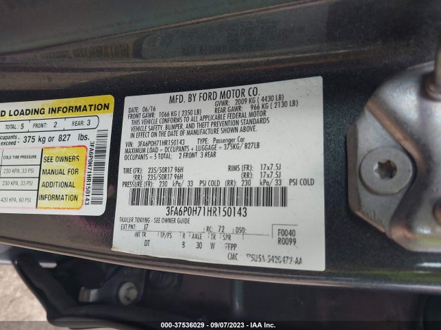 Ford FUSION SE 2017 3FA6P0H71HR150143 Image 9