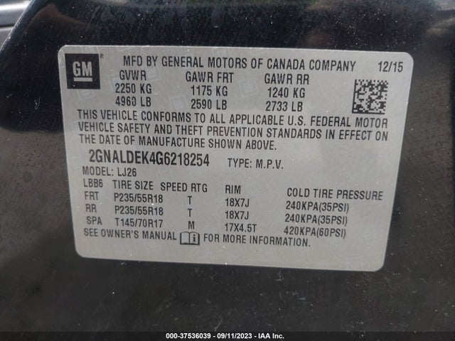 Chevrolet Equinox Ltz 2016 2GNALDEK4G6218254 Image 9