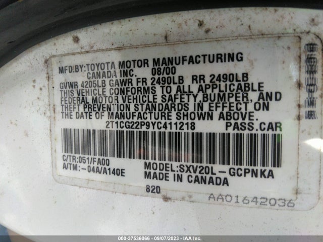 2000 TOYOTA CAMRY SOLARA SE VIN: 2T1CG22P9YC411218