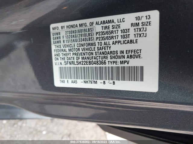 Honda ODYSSEY LX 2014 5FNRL5H22EB048366 Image 9