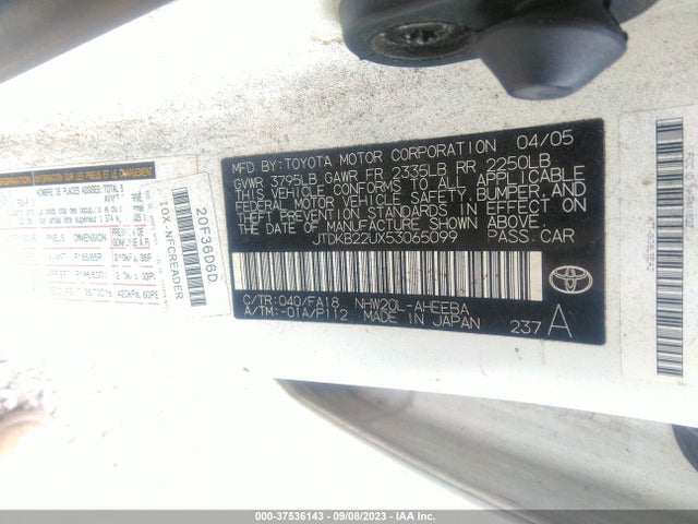 2005 TOYOTA PRIUS VIN: JTDKB22UX53065099