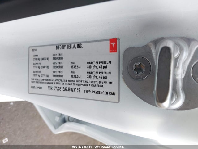 Tesla Model 3 Range Battery 2018 5YJ3E1EA2JF027189 Image 17