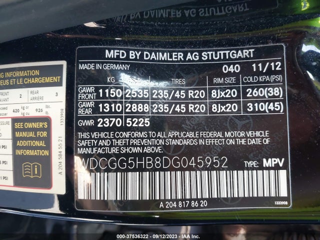 2013 MERCEDES-BENZ GLK-CLASS GLK 350 VIN: WDCGG5HB8DG045952