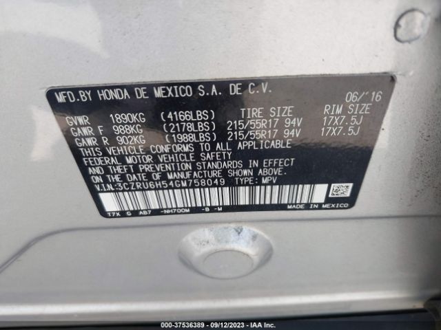 3CZRU6H54GM758049 Honda HR-V EX