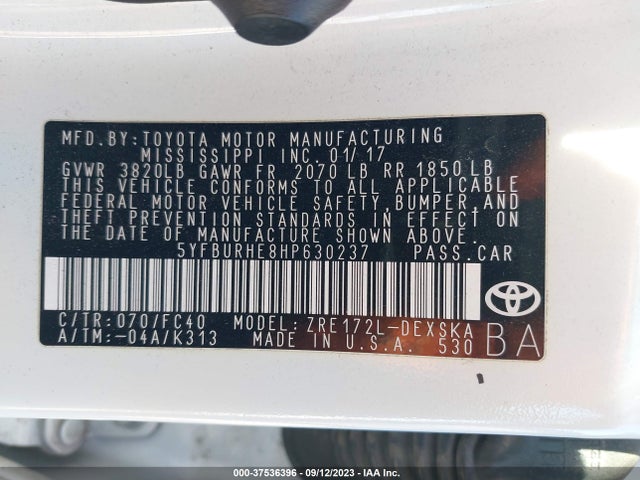 Toyota Corolla L/le/xle/se 2017 5YFBURHE8HP630237 Image 9
