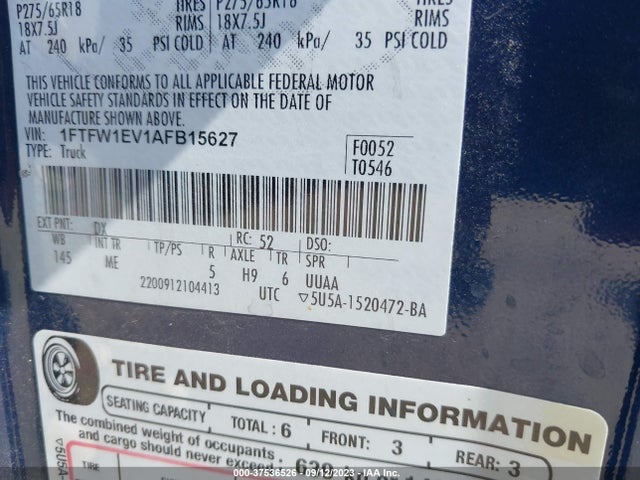 2010 FORD F-150 XL/XLT/FX4/LARIAT VIN: 1FTFW1EV1AFB15627