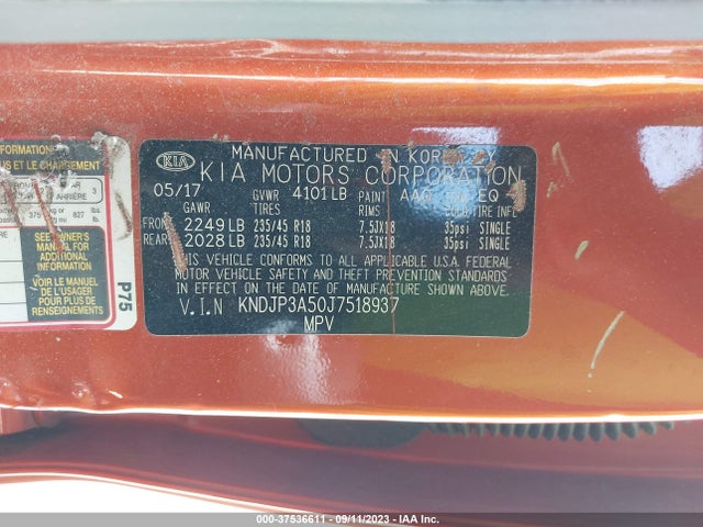 KIA SOUL + 2018 KNDJP3A50J7518937 Image 9