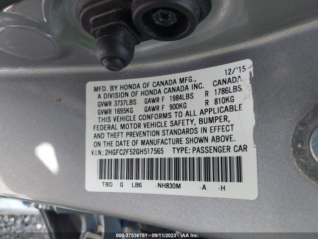 Honda Civic Lx 2016 2HGFC2F52GH517565 Image 9