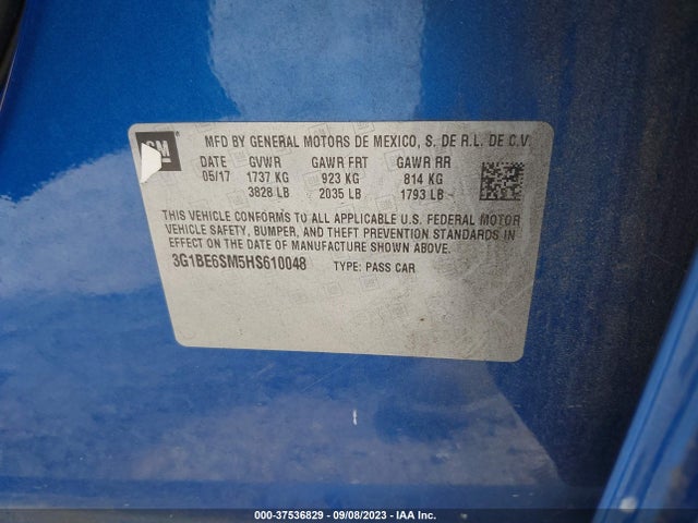 2017 CHEVROLET CRUZE LT VIN: 3G1BE6SM5HS610048