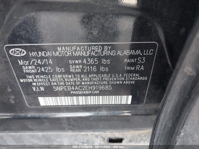Hyundai SONATA GLS 2014 5NPEB4AC2EH919685 Image 9