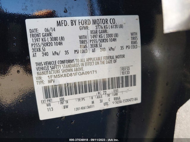 Ford EXPLORER XLT 2015 1FM5K8D81FGA09171 Image 9