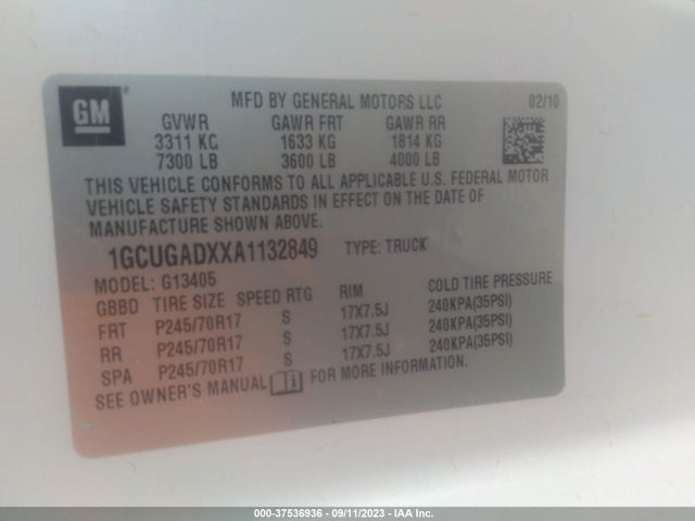 2010 CHEVROLET EXPRESS CARGO VAN VIN: 1GCUGADXXA1132849