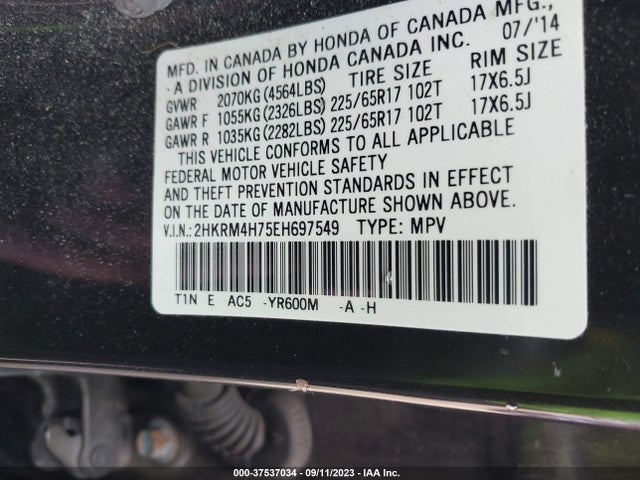 Honda Cr-v Ex-l 2014 2HKRM4H75EH697549 Image 9
