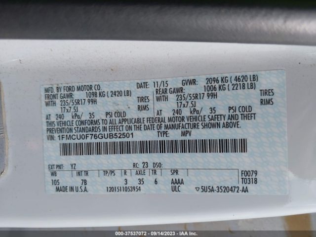1FMCU0F76GUB52501 Ford ESCAPE S