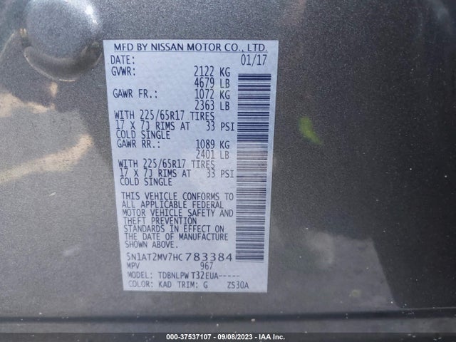 2017 NISSAN ROGUE S VIN: 5N1AT2MV7HC783384