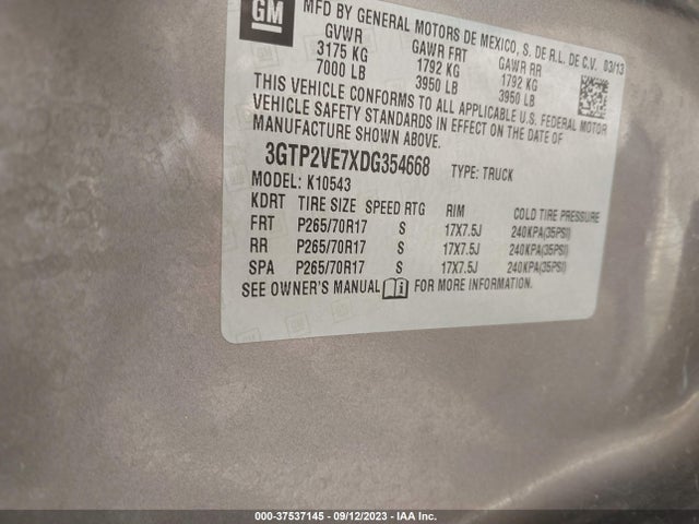 2013 GMC SIERRA 1500 SLE VIN: 3GTP2VE7XDG354668