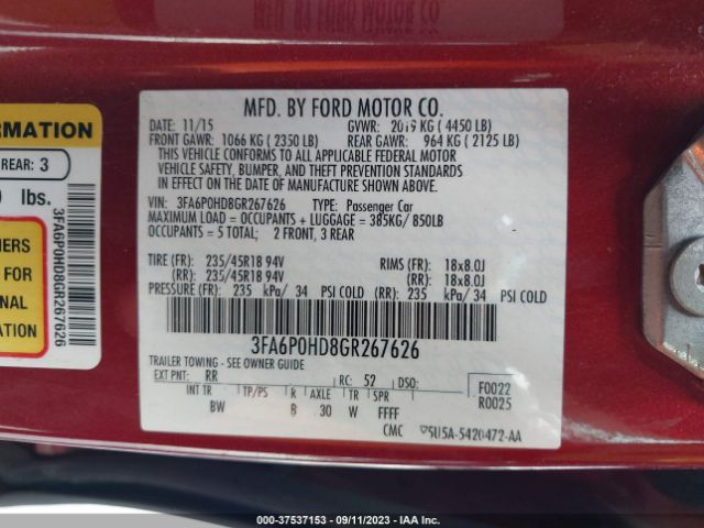 3FA6P0HD8GR267626 Ford FUSION SE