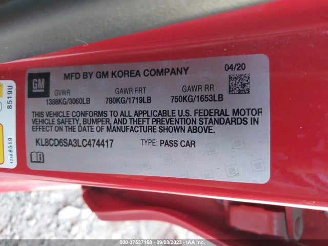 Chevrolet Spark Lt 2020 KL8CD6SA3LC474417 Image 9
