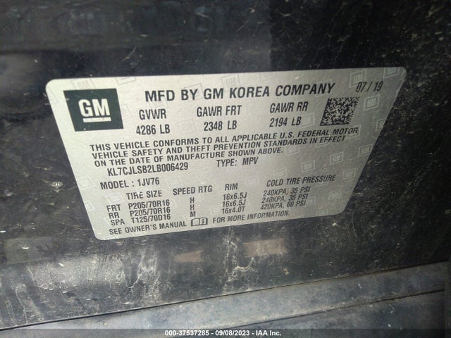 Chevrolet Trax Lt 2020 KL7CJLSB2LB006429 Image 9