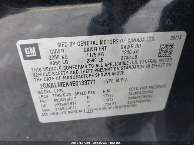 GMC Terrain Sle 2014 2GKALMEK4E6138771 Image 9