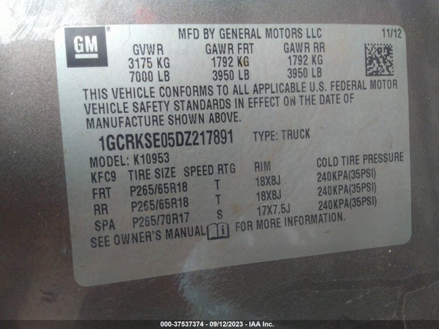 2013 CHEVROLET SILVERADO 1500 LT VIN: 1GCRKSE05DZ217891
