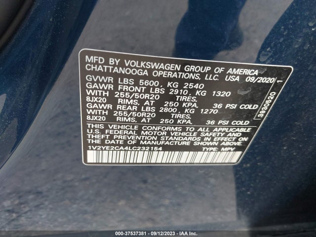 1V2YE2CA4LC232154 Volkswagen Atlas Cross Sport 3.6l V6 Se W/technology