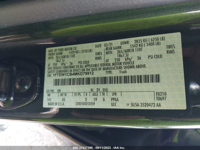 1FTEW1CB4MKD79912 Ford F-150 Xl/xlt