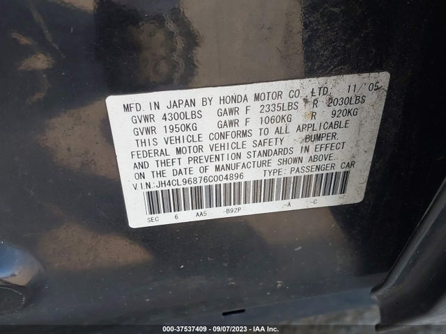 2006 ACURA TSX VIN: JH4CL96876C004896