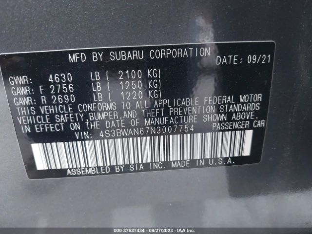 4S3BWAN67N3007754 Subaru Legacy Limited