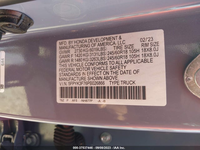 Honda Ridgeline Rtl-e 2023 5FPYK3F76PB026866 Image 9